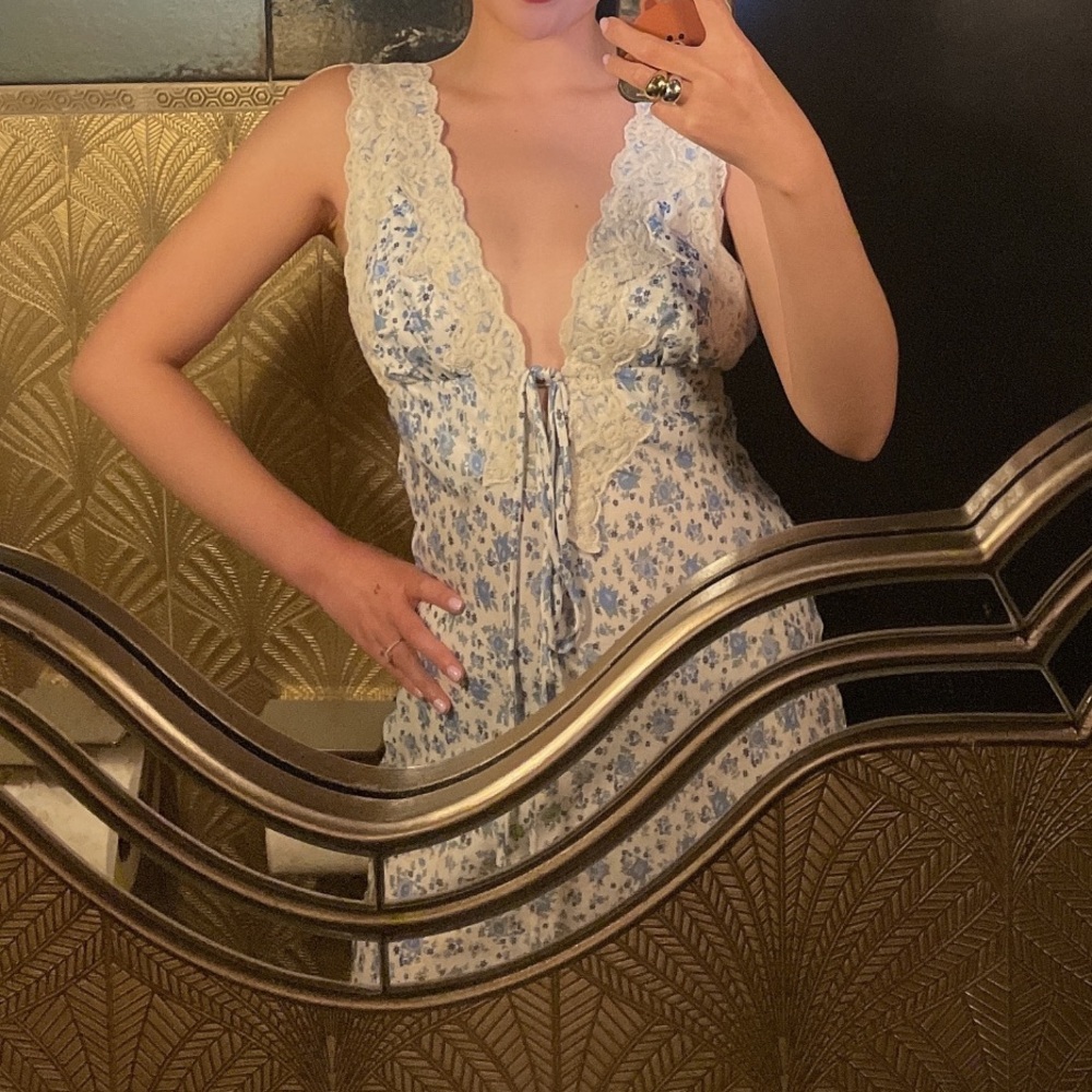Rumored Blue Floral Lace Dress